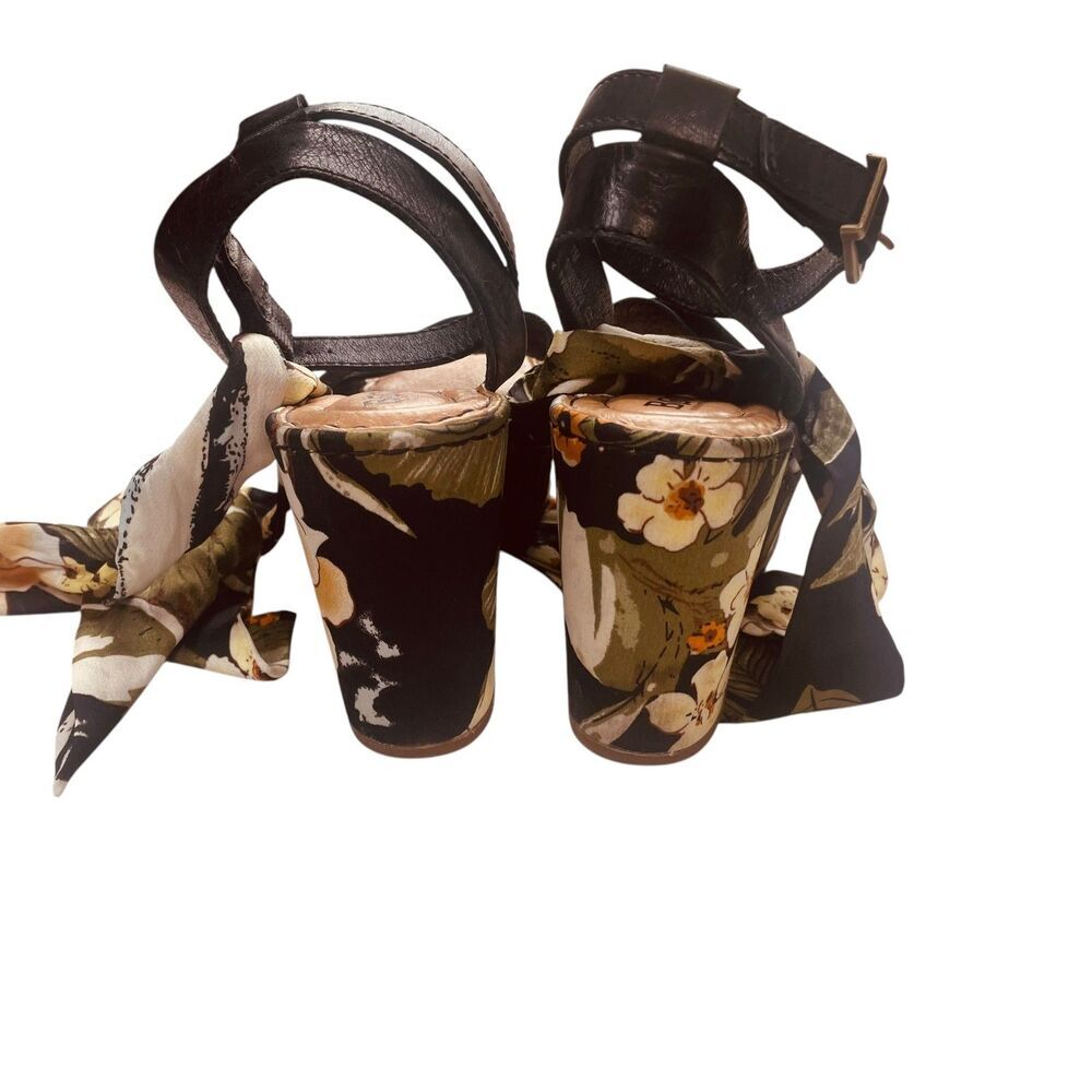 BORN Salton Wedge Sandal Black Leather Fabric Covered Heel - Picture 6 of 13